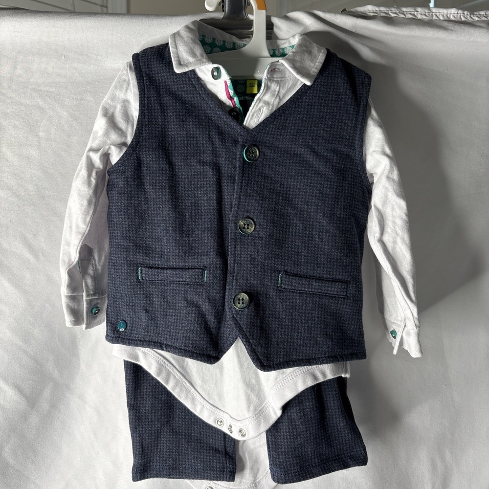 Baker By Ted Baker Infant 9-12 Month 3 Pc Formal Outfit Check Suit Navy‎ Blue